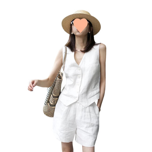 FHHUABD日系亚麻西装短裤女夏高腰薄款小众阔腿棉麻休闲五分裤 浅蓝色【692】 M