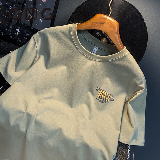 
GLXLG short-sleeved T-shirt men's summer high-end 2025 new trend printed top high-spin Xinjiang cotton loose t-shirt champagne color [JSW9906] XL is suitable for 124-140Jin [Jin equals 0.5 kg]