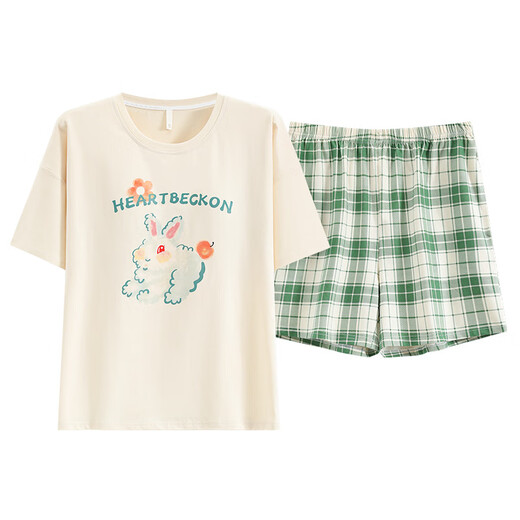 娇彩梦带胸垫睡衣女夏季100%纯棉短袖卡通少女学生青少年家居服套装 QM1343（带胸垫） 全棉 L 女士 (建议95-115斤)