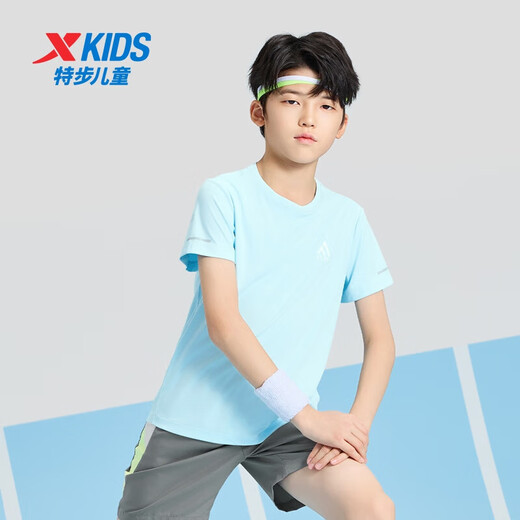 
XTEP (XTEP) children's summer short-sleeved sweater for short T-medium-sized children's boys breathable and comfortable sports and casual T-shirt Sky Blue [9215] 150 cm