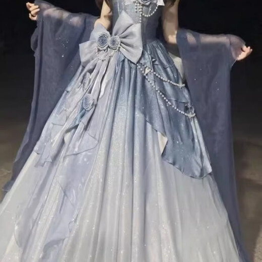 蓉月阁优雅蓝色花嫁细闪Lolita婚纱连衣裙2025新款洛丽塔成人礼服裙子女 连衣裙 (仅连衣裙) M