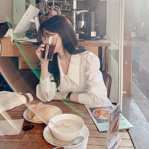 Plain brocade long-sleeved white shirt women's white shirt spring and summer high-end professional formal interview student commuter style white shirt lapel long-sleeved shirt white M recommended weight 95-110Jin Jin equals 0.5 kg