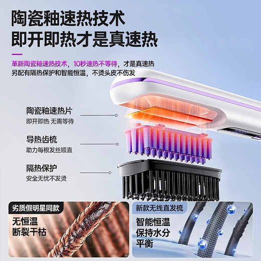 Chizu German Craftsmanship Wireless Straightening Comb Negative Ion Hair Care Does Not Damage Hair Wireless Portable Straightening Comb Dual-Purpose Plywood for Men and Women with High Skull Shape