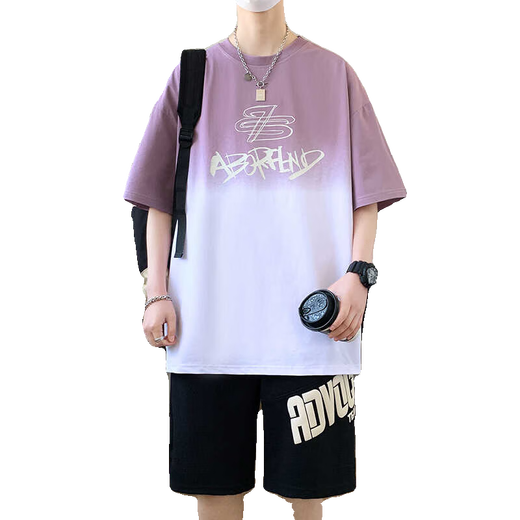 
VZVJ teenager summer sports suit short-sleeved T-shirt boy 12-15 years old high school students handsome 13 children's men's clothing 3523-5 white suit [short sleeves + black shorts] M (about 75-100 Jin [Jin equals 0.5 kg])