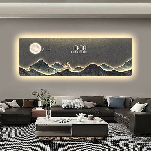 咏幻数显屏客厅沙发背景墙装饰画轻奢led数字电子钟感氛围灯挂画 t11981 210*70cm数显+氛围灯+水晶画面+