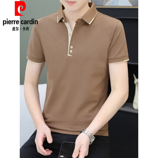 皮尔卡丹polo.衫男士短袖t恤夏季潮牌商务休闲有领上衣服男装翻领半袖体恤 父亲节礼物衣服红色 抗皱t恤男棕qy723 XL