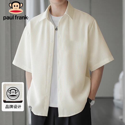 Big Mouth Monkey (Paul Frank) Camisa de manga corta Camisa de gofres de verano para hombres Media manga top chaqueta beige de hombres xl