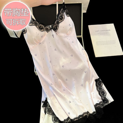 COLORFUL GEMS冰丝睡裙女夏季V领吊带胸垫款甜辣气质家居服 F902#草莓 170 M