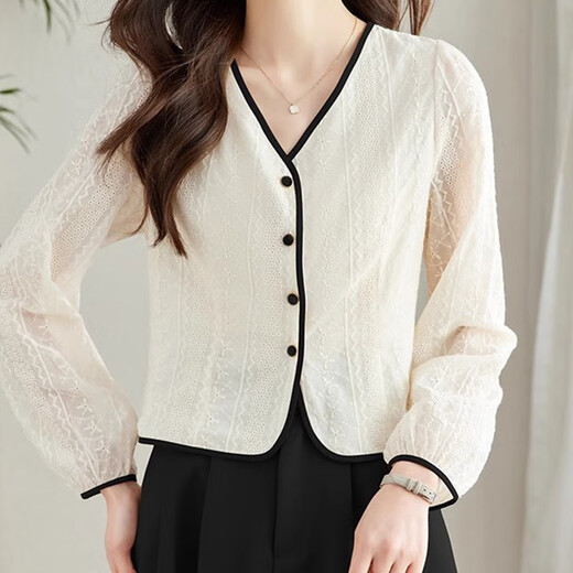 Pushui Square und vielseitige Mode koreanisches französisches Hemd Design 2025 Lose und modisches Oberteil mit einzigartigem Temperament langärmeliges Hemd 1049# Khaki M Empfohlen 95-110jin [Jin ist 0,5 kg]