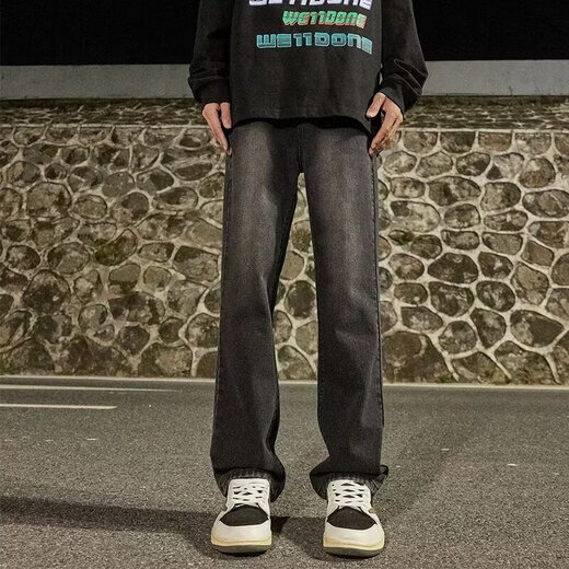 美式复古cleanfit微喇牛仔裤男春夏季新款痞帅百搭水洗长裤子男 XBNDMNZ-757黑色 M