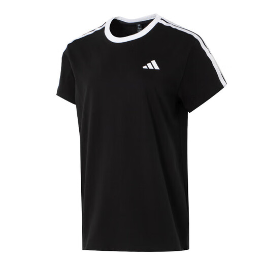 阿迪达斯 （adidas）女装运动套装25夏季新款三条纹圆领短袖T恤直筒长裤运动裤 两件套 JY7612+JE1306 XL
