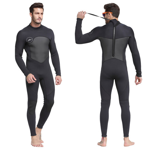 SBART 1.5mm one-piece swimsuit men's warm and cold-proof wetsuit long-sleeved one-piece trousers sun protection wetsuit 1283 black 1.5mm M
