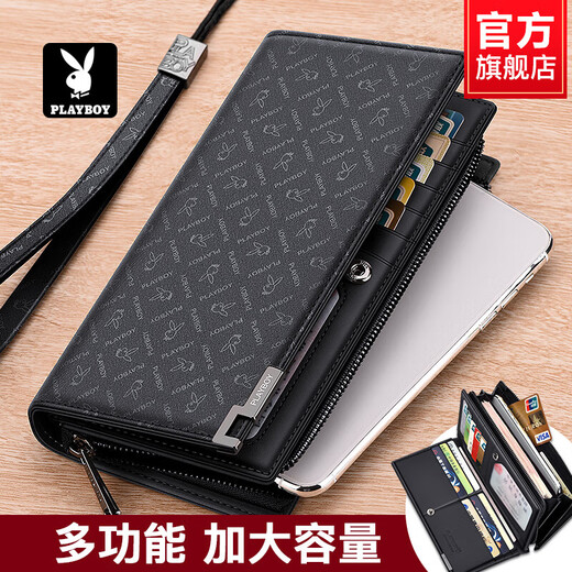 Sangji Playboy Wallet de cartera de cartas de gran capacidad para hombres Manual Card Mano Mano Mano Billetera Fashion Black 9731-0b [Capacidad mejorada]