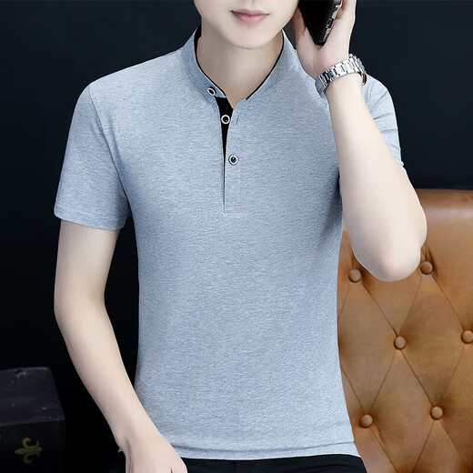 SEPTWOLVES [Brand break code to pick up the bargain] Summer collar short-sleeved shirt men's youth fashion brand white stand collar white Q691 short-sleeved M