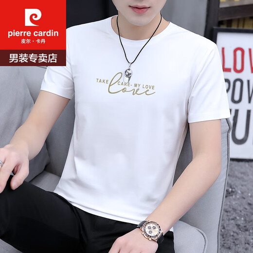 皮尔卡丹（pierre cardin）冰丝短袖t恤男士夏季潮流百搭帅气衣服2025新款半袖体恤上衣 1423黑色 M 100斤-110斤