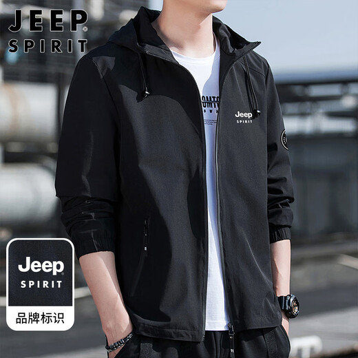 JEEP SPIRIT Jeep Jacket Men's Hooded Autumn and Winter Jacket Men's Casual Men's Tops Black 2XL