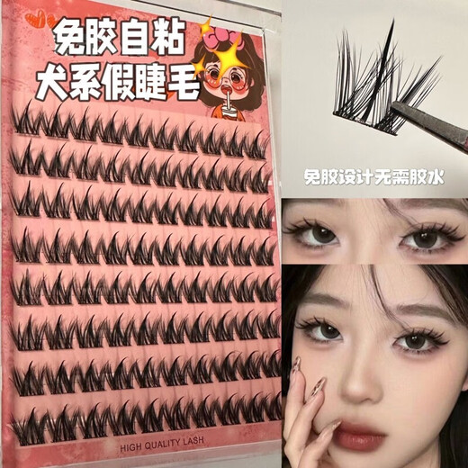Eyelashes 100 clusters large capacity glue-free small dog false eyelashes for lazy people thick natural cartoon simulation segmented new style 100 clusters canine glue-free false eyelashes glue-free and easy to use to make your eyes bigger in seconds