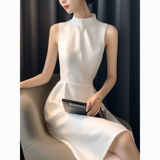 
Pierre cardin French high-end exquisite temperament celebrity goddess style formal occasion dignified and atmospheric white dress summer white dress XL 115-125