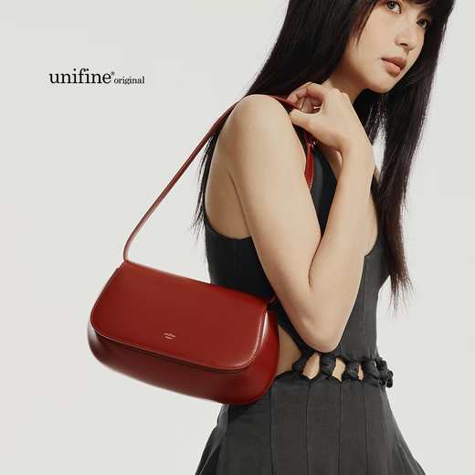 UNIFINE腋下包白色板栗小包ins轻奢高端女士单肩包斜挎包包新款七夕礼物 可斜挎/手提-安可拉红