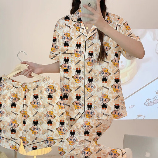 S.SofeAins-Stil Blumenpyjamas für Frauen Frühling und Sommer niedliche Kurzschläfe dreiteilige Set von Heimkleidung KK14132# 170 m [Vorgeschlagen 80-100jin [Jin ist 0,5 kg]]