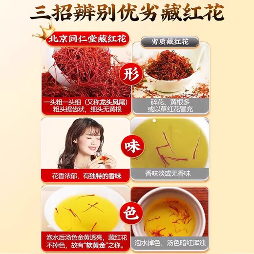 Tongrentang beijing tongrentang azafrán auténtico tíbet clase especial dando a los ancianos salud nutricional de alta gama azafrán azafrán 1g*8 botellas