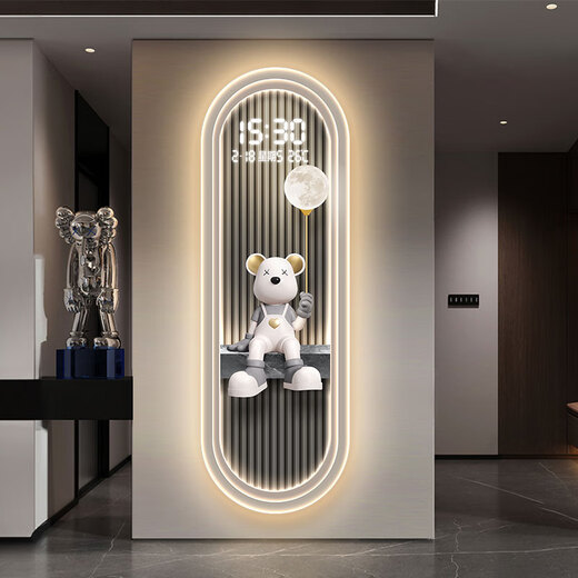 Luz moderna sala de estar de lujo calendario perpetuo reloj de pared electrónica 2025 Nuevo reloj de alta gama porche tira vertical lámpara de pintura decorativa 14699 [con pantalla digital reloj silencioso 70*210 cm Pintura regular sin estilo de lámpara [pantalla digital + carga