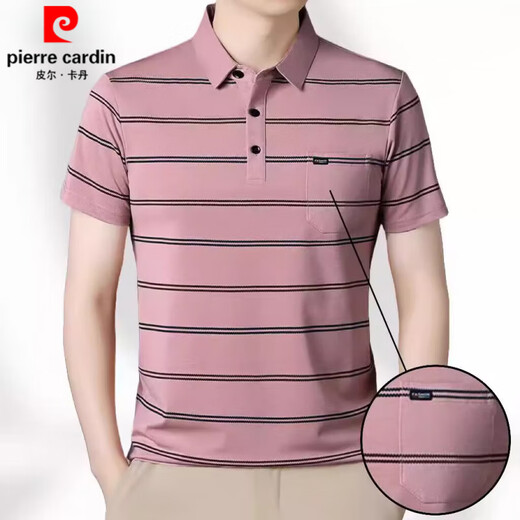 皮尔卡丹（pierre cardin）品牌冰丝条纹短袖T恤男士中青年休闲百搭时尚上衣免烫抗皱半袖体 9909哈青 L 170 建议105-120斤