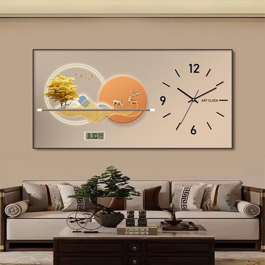 Simple and modern living room perpetual calendar electronic clock wall dining room study decorative painting light luxury versatile watch wall clock T12593 [perpetual calendar + temperature] upgraded model 120*60 (suitable for restaurants and sofas about 1.8 meters) into 4