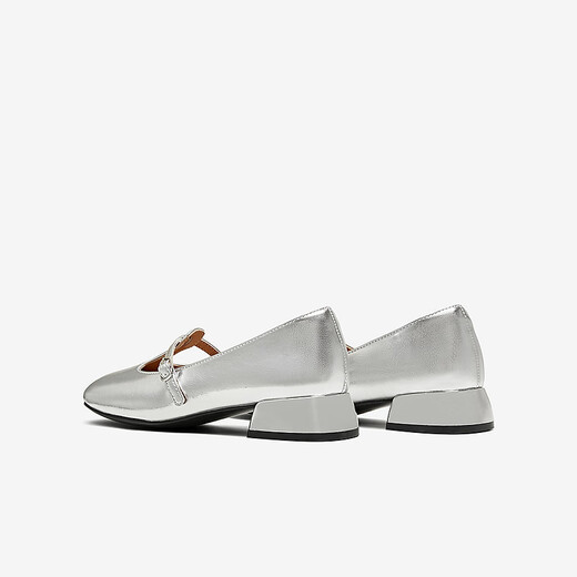 Best 25 Herbst Marie Jane Schuhe Retro Dicke Absatz Frauen Singles Schuhe B9929CQ5 Silber 37