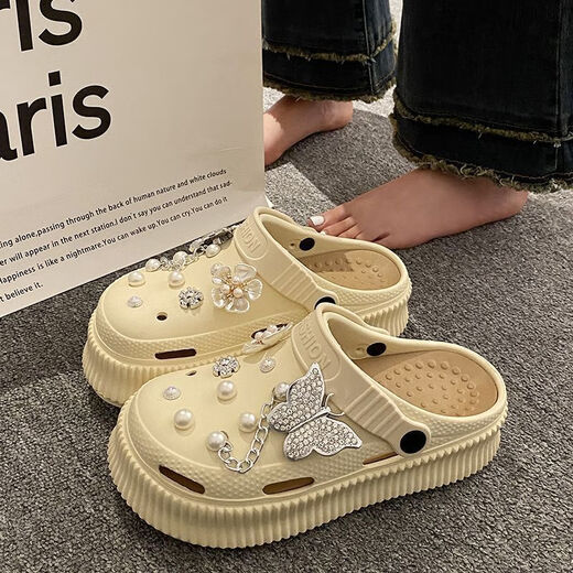 Réduisez mignon Chaussures de trous de papillon de dessin animé pour femmes avec une merde épaisse se sent sandales blanc laiteux [9905] Crystal papillon 38 Taille 39 [Convient pour 37-38 pieds]