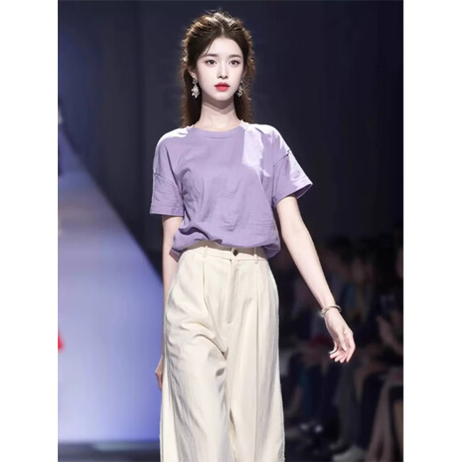 欧迪惠（Oudihui）2025年新款休闲裤女夏季松弛感穿搭冷淡系法式时尚衣服套装女裤子 上衣+裤子 L