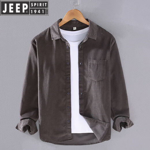 JEEP SPIRIT春季灯芯绒衬衫男长袖纯棉宽松薄款日系条绒感白休闲衬衣外套 浅蓝色【9716】 M