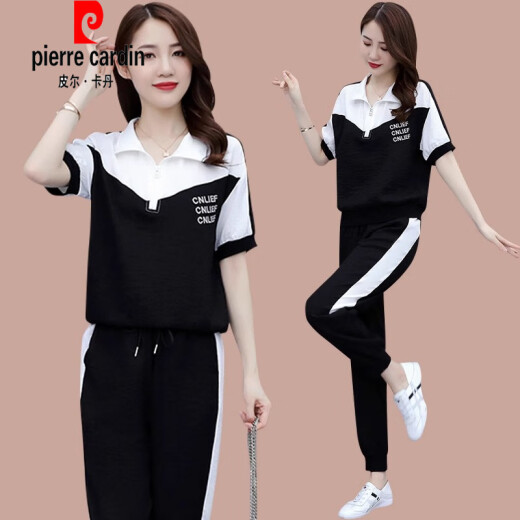 皮尔卡丹（pierre cardin）2025夏季新款显瘦短袖时尚休闲套装女小个子宽松跑步运动服两件套 (1389)白色 M (建议100斤内)