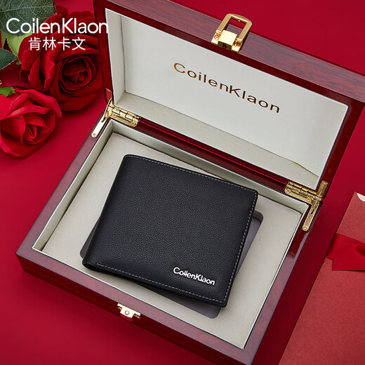 Coilenklaon法国品牌钱包男士真皮休闲横款钱夹多卡位皮夹票夹6002-1  QJ6602-1高档实木礼盒
