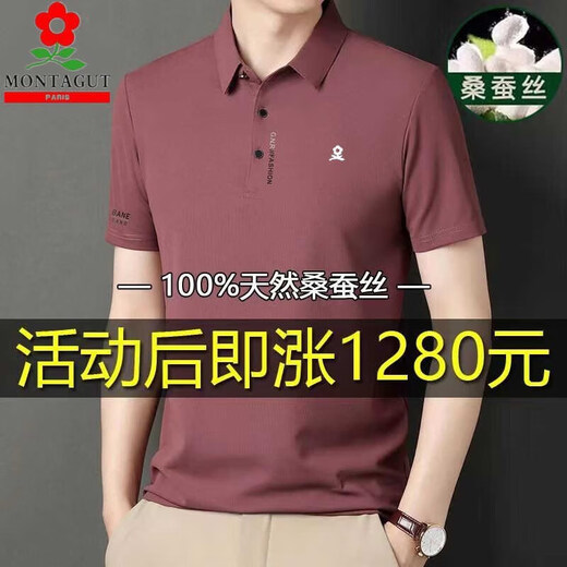 梦特娇（MONTAGUT）翻领短袖男保罗衫t恤官网pollo衫男装夏装新款冰丝体恤衫 6188红驼 M 165/M建议120斤以内