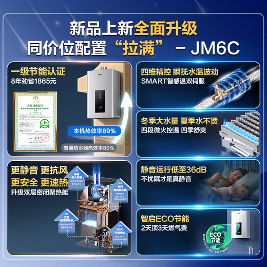 Haier gas water heater enjoys a 15% discount on state subsidies. Natural gas is a first-class energy-saving, salary-saving, servo constant temperature, four-stage micro-fire temperature control, not hot in summer. The whole machine has an 8-year warranty. JM6C 16L JM6C has an 8-year warranty. Consult customer service to enjoy a surprise subsidy.