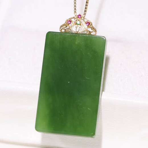 Youshu Mother's Day Hotan pendant for women, spinach green jasper Wushi brand inlaid with 18k gold earrings for mother. Spinach green jasper Wushi brand inlaid with 18k gold pendant 15*