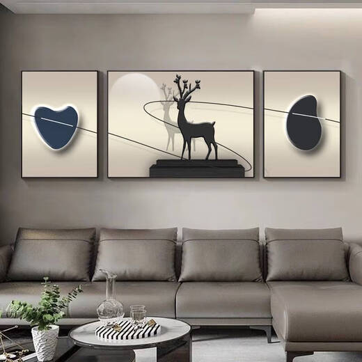 ZNMW一鹿高升大气客厅装饰画感沙发背景墙挂画抽象三联画 T10975 60*80/120*80/60*80适合3.8米左