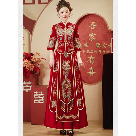 Youzhao XiUhe Hochzeit Braut 2025 Chinesische Hochzeitskleid Hochzeit Toast Hochzeit Kleidung Kleine Hochzeitskleidung Frauen Home Hochzeit Kleidung Hochzeit Kleidung Velvet (New Crown Tiara) Perle Stickerei s