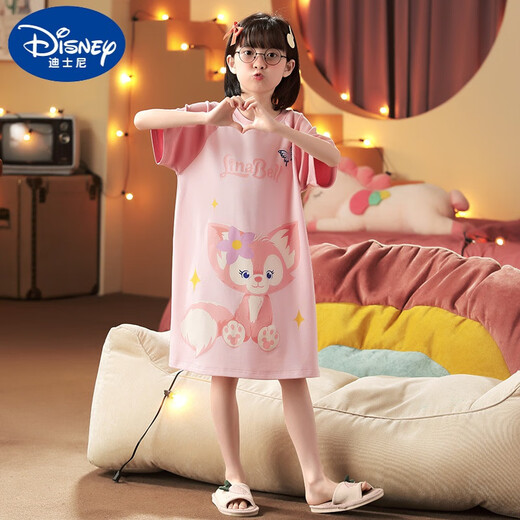 Disney girls nightgown summer short-sleeved pure cotton sweet children's pajamas cartoon medium-sized children girl sweet princess mother and daughter clothing TN702 125 size 12 (recommended height 115-125)