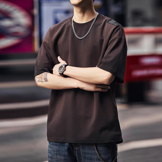 
JEEP SPIRIT genuine Jeep high-end short-sleeved men's 2025 summer new T-shirt men's American trendy brand heavy loose casual top 9207 dark brown T-shirt XL size suitable for 150-170Jin [Jin equals 0.5 kg]
