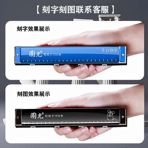 Guoguang Authentic Shanghai Deutsch importiert Gong Mundharmonica 24-Loch-Polyphonische Anfänger 28-lohle-Akzent Professionelle Leistung Klasse C Polyphonische 24/Hole Black + Selbststudiengeschenke Paket [Gedenkversion]