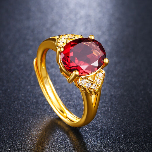 Mingdiaan International gold inlaid jade 999 pure gold ring inlaid with garnet and ruby open inlaid women's ring as a birthday gift for my wife, Xinyu gold ring, one thing, one certificate