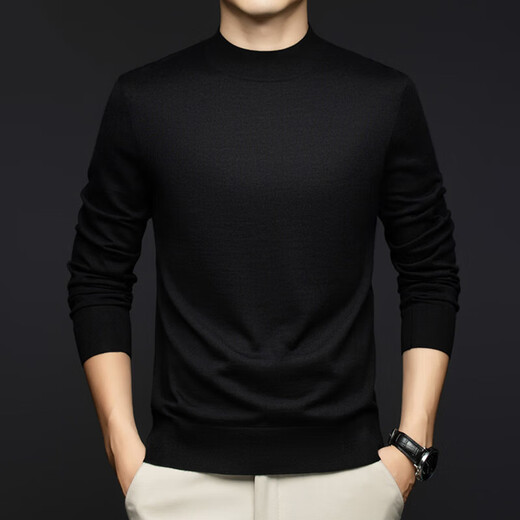 NOSSKISS luxury high-end brand wool sweater men's worsted mercerized pure wool sweater spring and autumn half turtleneck thin bottoming shirt dark gray 100-count mercerized M 170