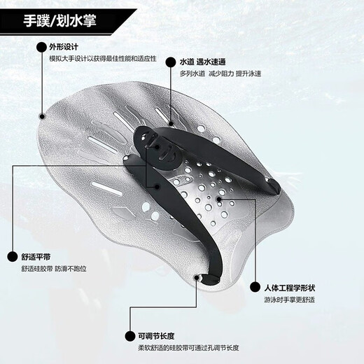 Yansitai Swimming Webbing Swimming Equipment Palm Freestyle Rowing Trainer for Beginners Palm Speed-up Assistant Swimming Webbing Trainer (Silver Gray) One Size [Adult General Model]
