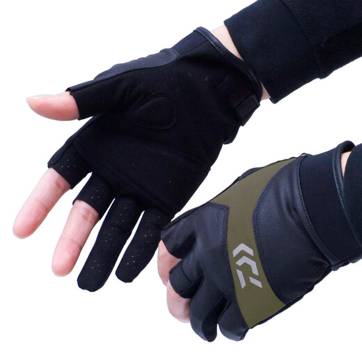 DAIWA 25 spring and summer DG-8125CS exposed 3/5 finger Luya competitive gloves wear-resistant fishing gloves exposed 5 fingers - olive green L