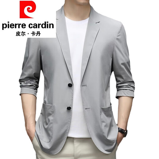 皮尔卡丹（pierre cardin）春夏季冰丝防晒衣男士薄款透气中年休闲西服外套爸爸西装夹克上衣 黑色 M 170 【建议100-115斤】