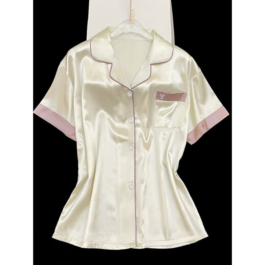 Leichte Irene Neujahres neues Ice Silk Pyjamas Kurzarm sommerdünner Stil Dünner Stil im Freien im Freien Home Cloding Set Frühling und Sommer FS_9214# Strickjacke Double Short Lace Pocket m