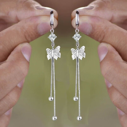 CAMPUSKINGLY Old Phoenix 999 sterling silver butterfly tassel earrings new trendy long tassel temperament super fairy earrings for women glossy earrings + diamonds + smart butterfly tassels