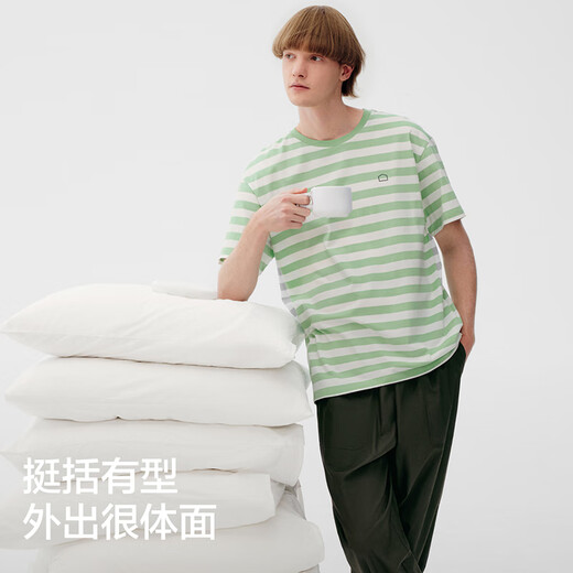 Bananain (Bananain) 305H pure cotton pajamas for men and women 100% cotton couples home clothes short-sleeved summer suit Chinese Valentine's Day gift [Plain trousers-men] Tea gray XL